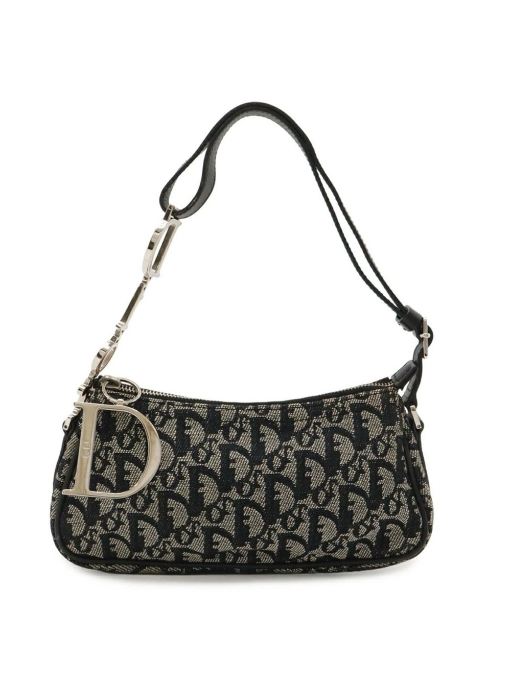 Auth DIOR Vintage Diorissimo Charm spell out Black Silver Monogram Shoulder Bag